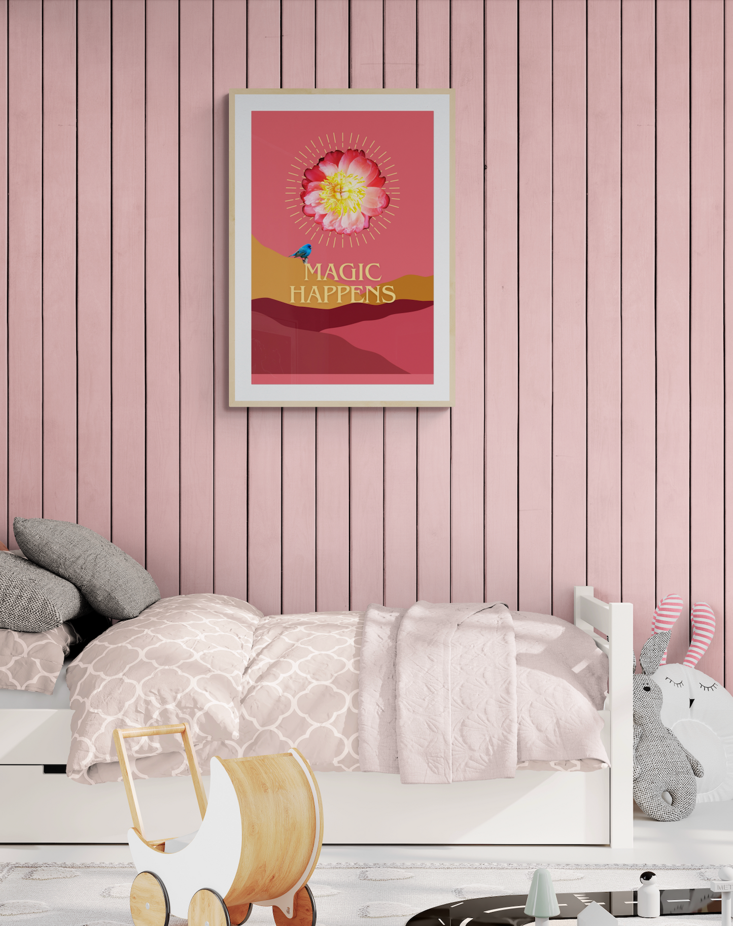 Magic Happens, Peony Flower, Poster Print, Wall Art, Printed on Premium Semi-Glossy Paper