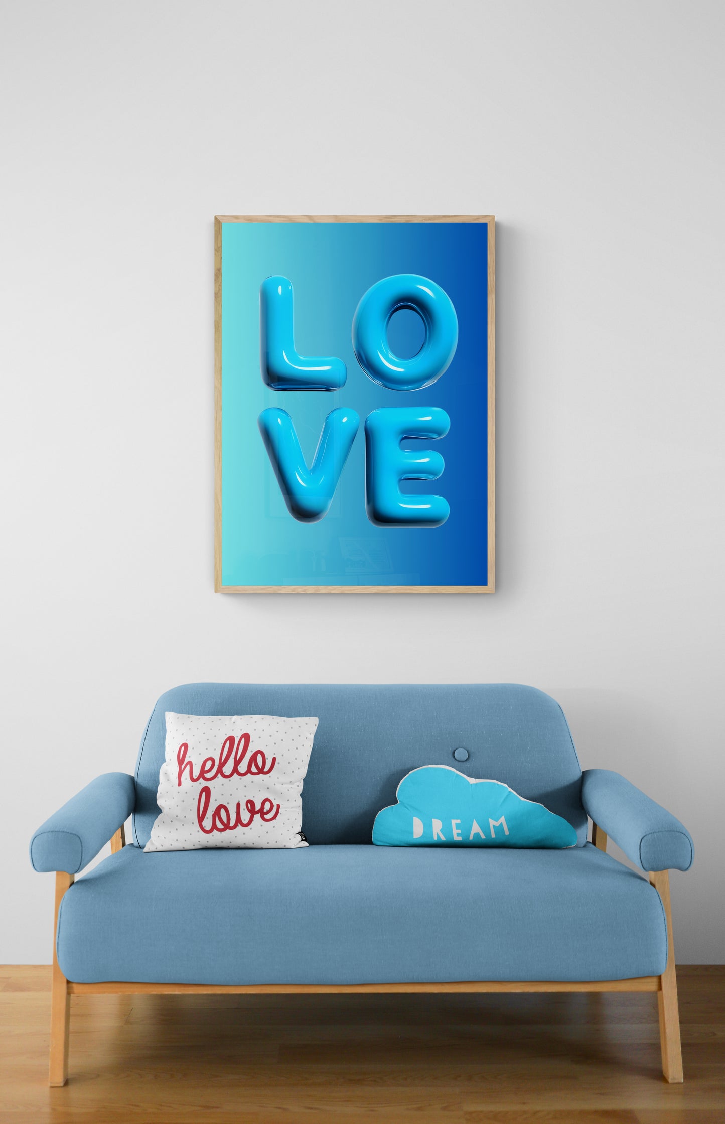 Blue LOVE, Poster Print, Wall Art, Printed on Premium Semi-Glossy Paper Poster