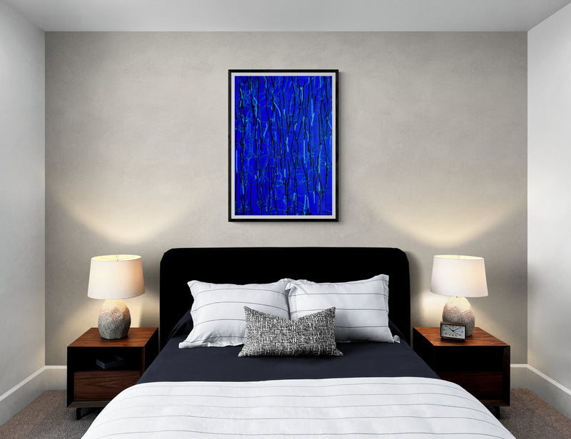 Blue Abstract Acrylic Pour Painting Digital Print, Ultra Matte Klein Blue Printed On Museum-Quality Matte Paper Poster