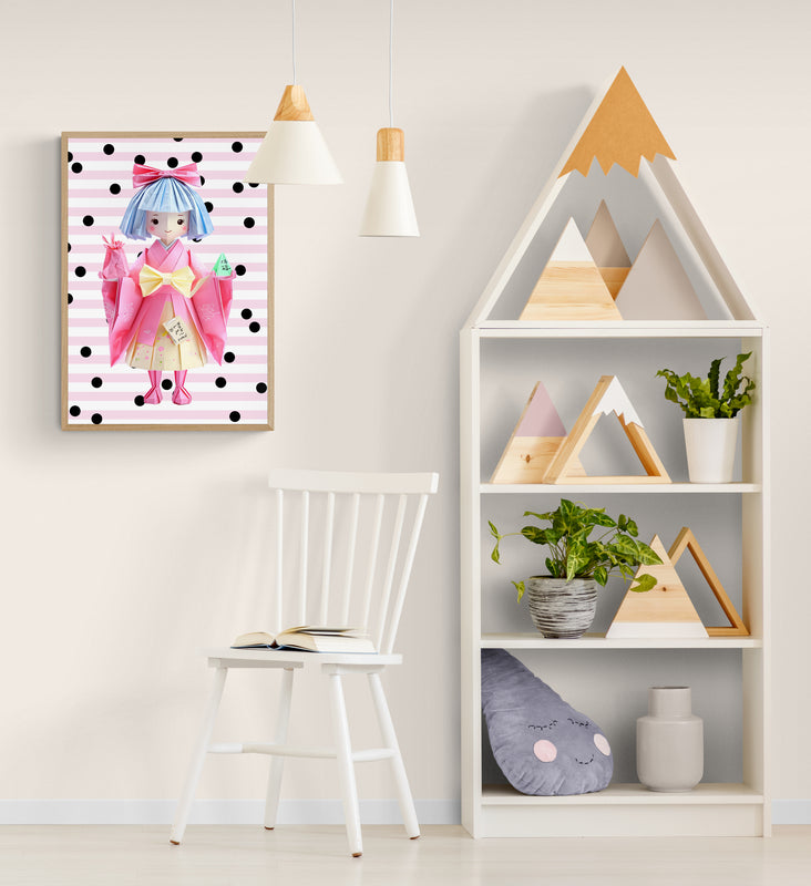 Origami Girl Print, Poster Print, Kids Room Wall Art, Printed on Premium on Semi-Glossy Paper