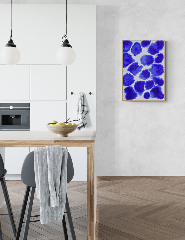 Blue Leopard Spots Acrylic Ink Painting Digital Print Printed On Museum-Quality Matte Paper Poster