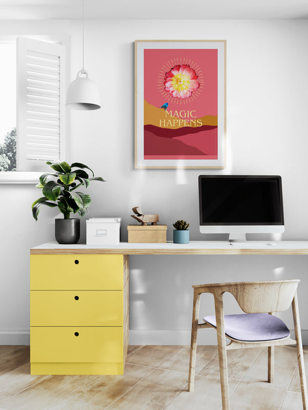 Magic Happens, Peony Flower, Poster Print, Wall Art, Printed on Premium Semi-Glossy Paper