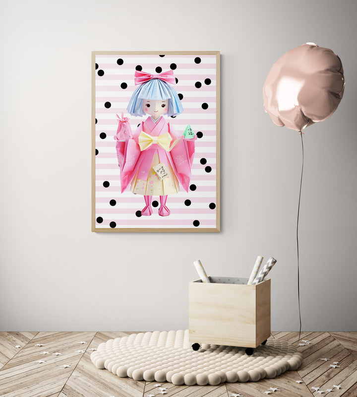 Origami Girl Print, Poster Print, Kids Room Wall Art, Printed on Premium on Semi-Glossy Paper