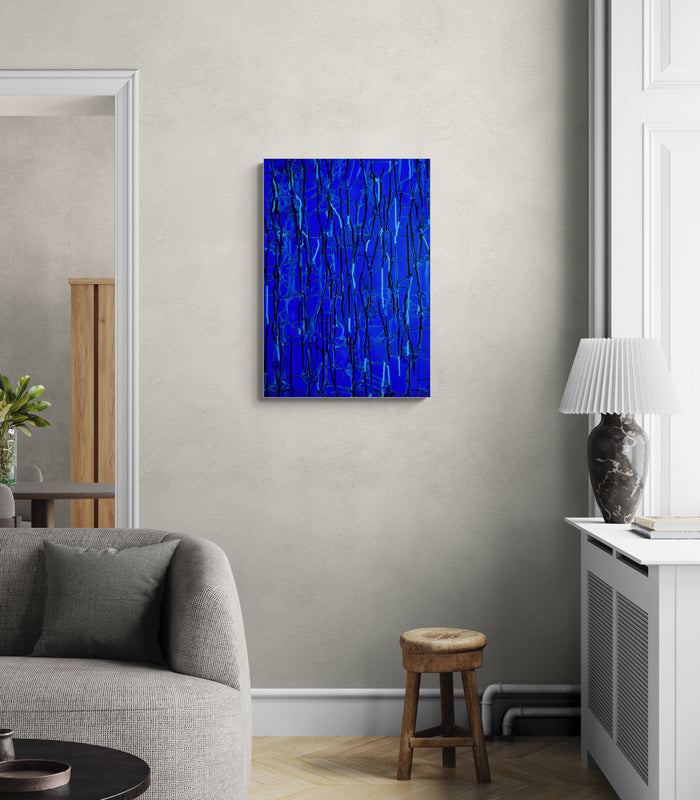 Blue Abstract Acrylic Pour Painting Digital Print, Ultra Matte Klein Blue Printed On Museum-Quality Matte Paper Poster