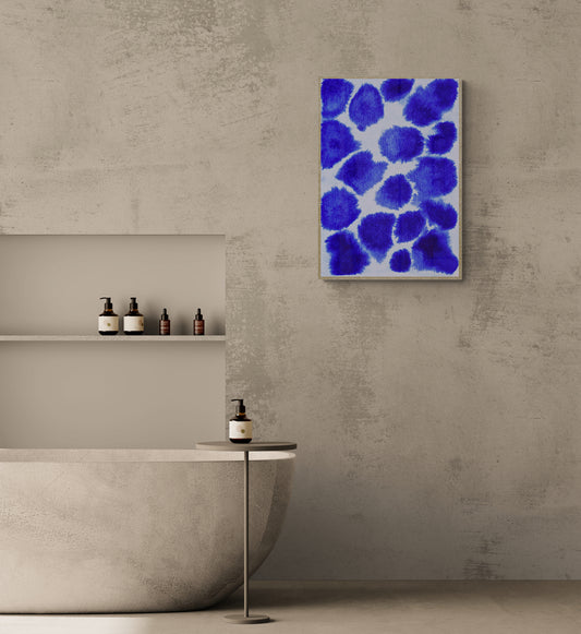 Blue Leopard Spots Acrylic Ink Painting Digital Print Printed On Museum-Quality Matte Paper Poster