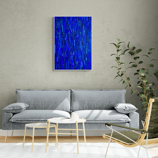 Blue Abstract Acrylic Pour Painting Digital Print, Ultra Matte Klein Blue Printed On Museum-Quality Matte Paper Poster