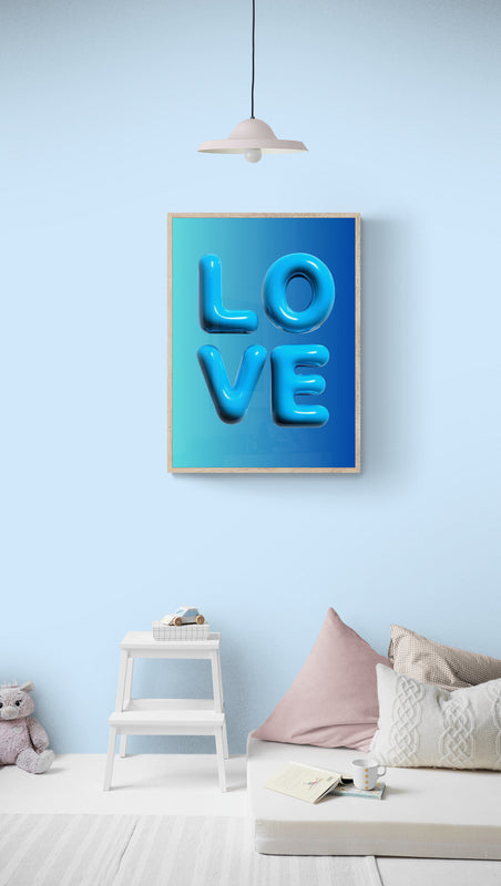 Blue LOVE, Poster Print, Wall Art, Printed on Premium Semi-Glossy Paper Poster